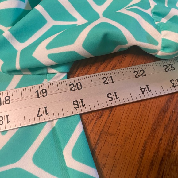 Jude Connally Geometric Bell-Sleeve Shift Dress – Size S – Aqua & White - Picture 10 of 10